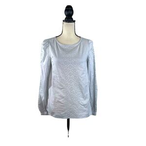 GAP Gray Eyelet Long Sleeve Blouse NWT Small